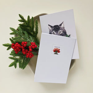 Holiday Greeting Cards - Cat With Wreath