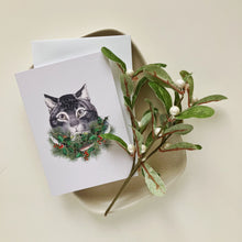 Holiday Greeting Cards - Cat With Wreath