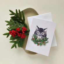 Holiday Greeting Cards - Cat With Wreath
