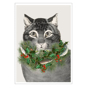 Holiday Greeting Cards - Cat With Wreath