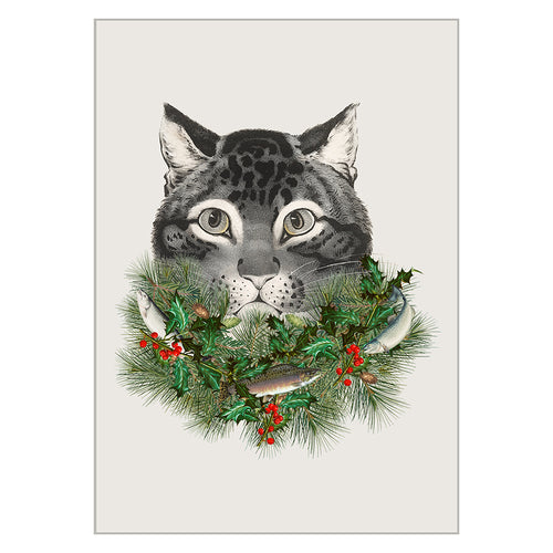 Holiday Greeting Cards - Cat With Wreath