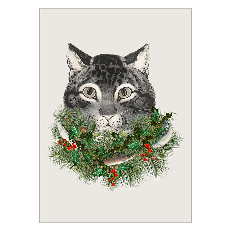 Holiday Greeting Cards - Cat With Wreath
