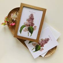 botanical flower cards in kraft box on  wood tray